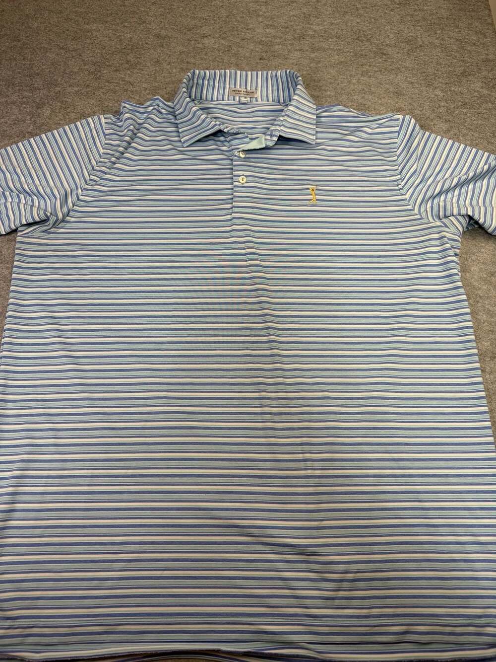Peter Millar Striped Polo Shirt XL Blue White Summer Comfort Golf